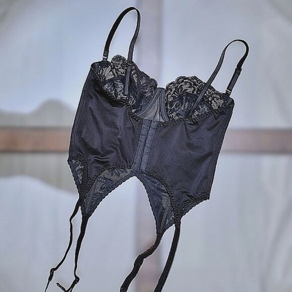Vtg sheer black lace underwire corset garter merrywidow - Picture 4 of 8